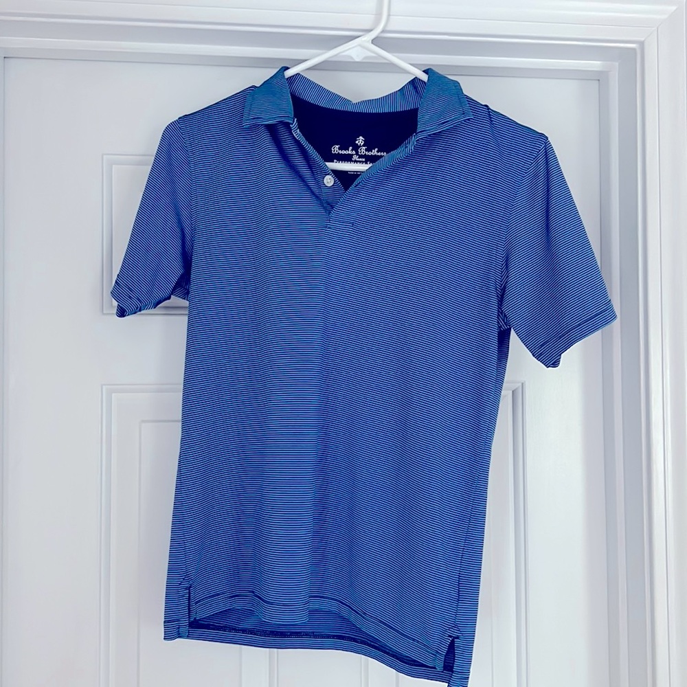 Boys’ Brooks Brothers Fleece Performance Series, size M, blue/navy stripes